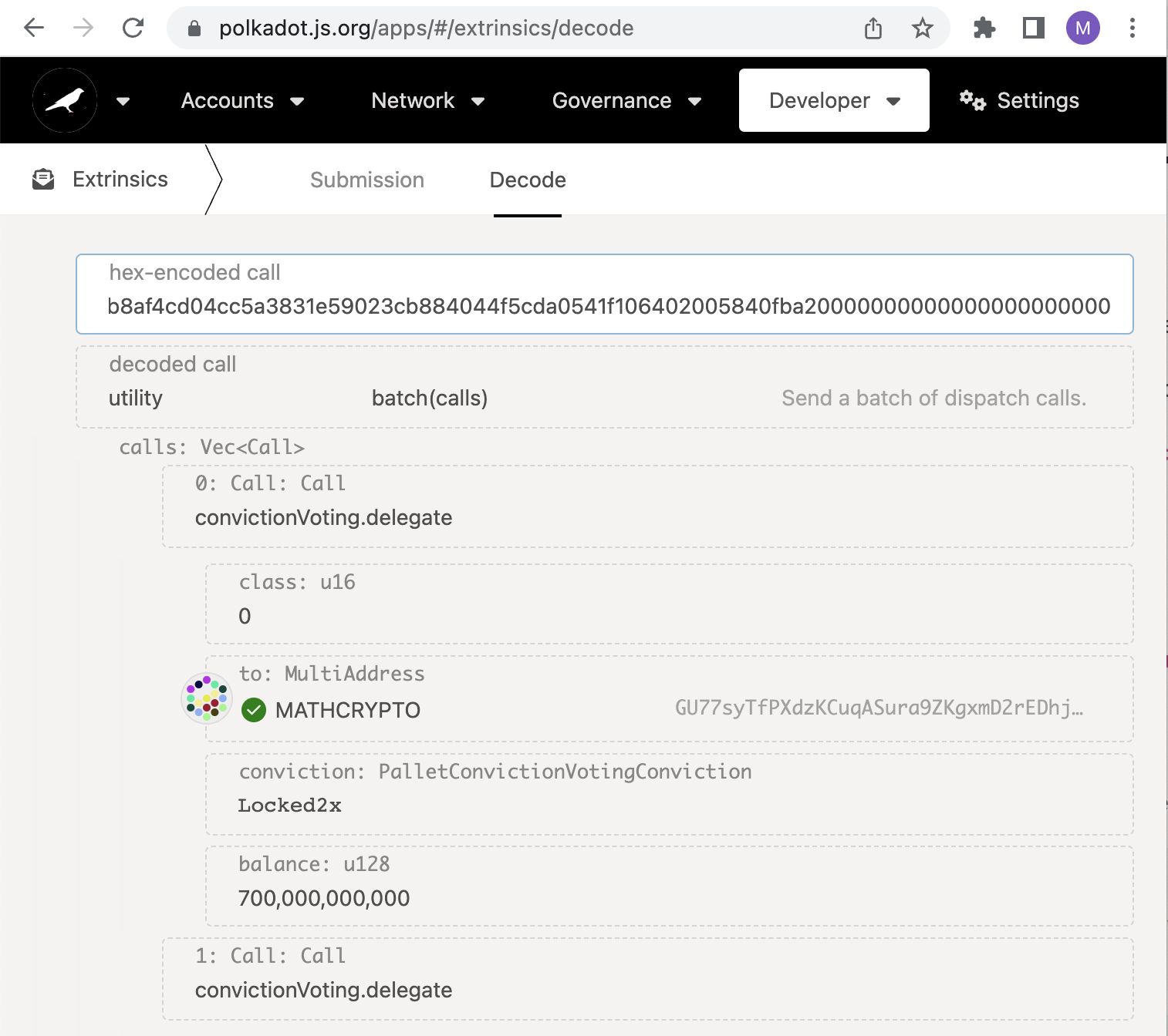 Submitted hex-encoded call